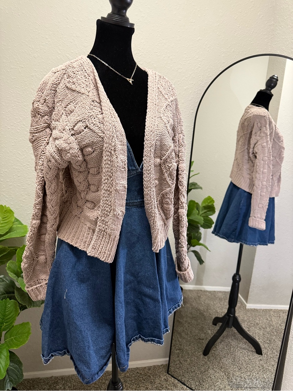Jessica Simpson Cable Knit Open Cardigan - Light Blush